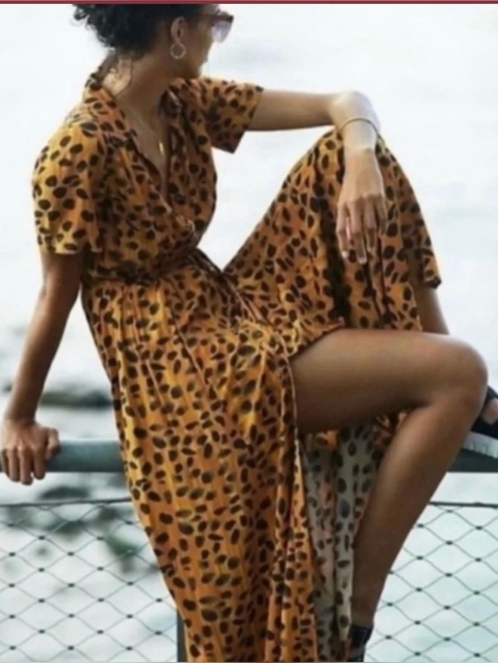 Anthropologie Porridge Short Sleeve Leopard Cheetah Print Maxi Dress Size 10